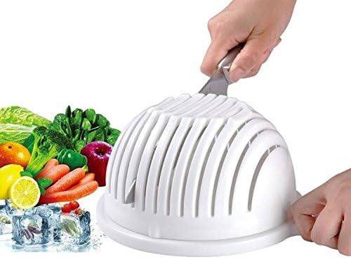 Hezon Salad Cutter Bowl Vegetable Cutter Bowl kitchen Drain Vegetable Basin_White