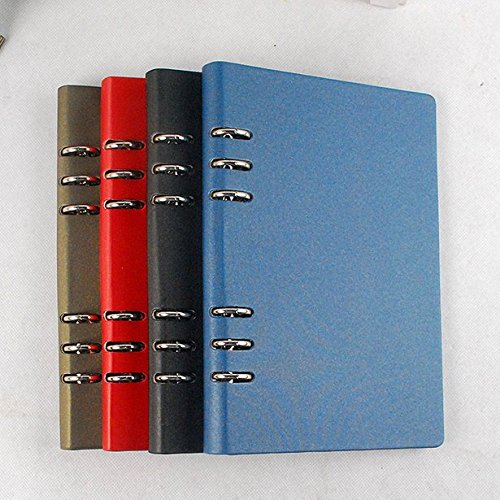 Chris-Wang 1Pack Red Fashion Refillable Pearl Leather Round Ring Binder Cover Notebook Book - with 80 Sheets Ruled Filler Paper Included - Bussiness Gift for Men and Women (A5, 6-Ring)