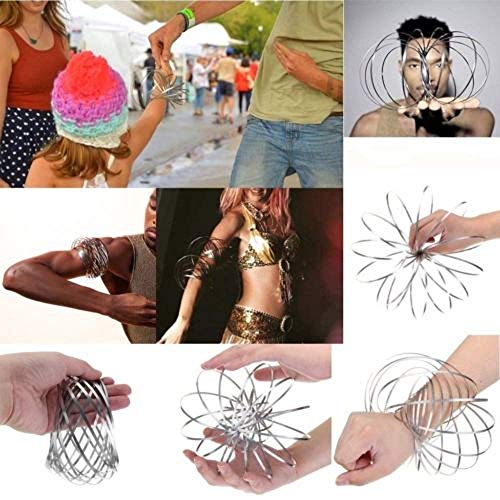 YANWIN Magic Rings, Stainless Steel Flow Rings 3D Novelty Shaped Kinetic Spring Bracelet Fidget Toy Games for Kids Teens Adults ( Silver & Multi-Color )