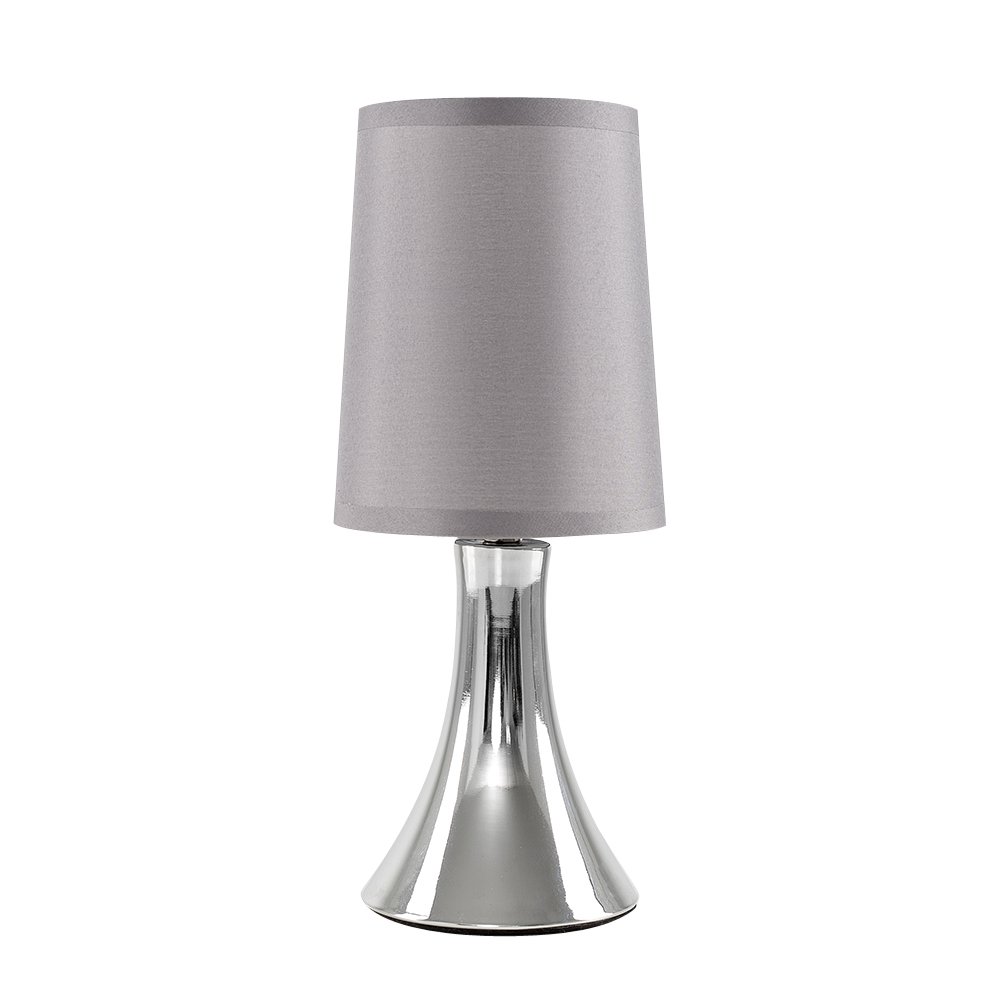 MiniSun | Small Modern Curved Base Chrome Touch Table Lamp with a Grey Fabric Shade | Table Lamps, Home Décor & Improvement Essential