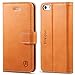 iPhone SE Case, iPhone 5S Case, SHIELDON Genuine Leather Wallet Case, Slim Folio Flip Case Cover with Kickstand & Credit Card Slots [Magnetic Clasp] for iPhone 5/5S/SE, Tan Brown