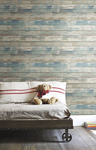 3 RoomMates+Blue+Distressed+Stick+Wallpaper