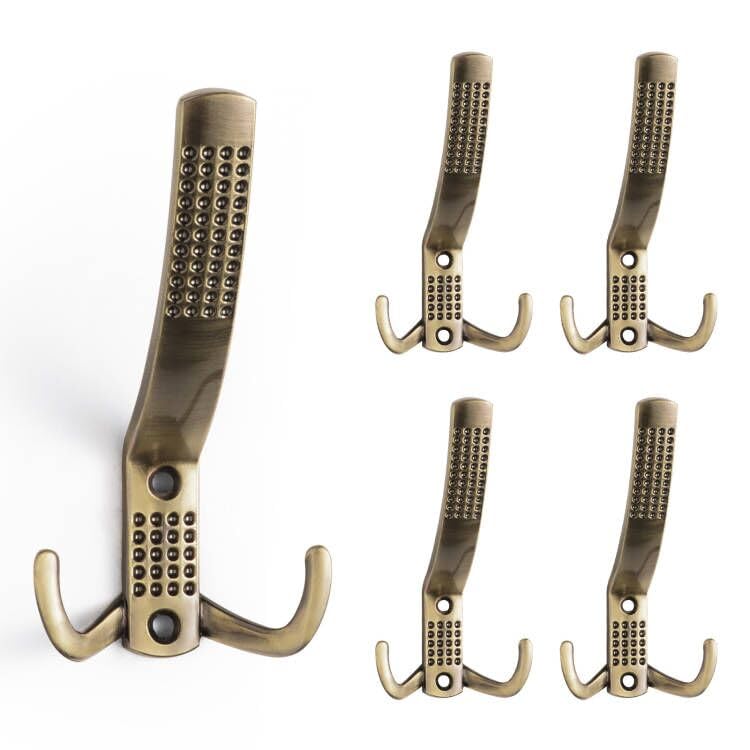 SARIHOSY Antique Brass Coat Hooks - Wall Mounted Clothes Hooks, Brushed Antique Brass Towel Hooks, Gold Coat Pegs