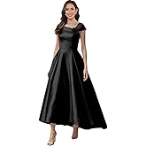 Dvdci Mother of The Bride Dresses with Pockets Tea Length Asymmetric Neck Hi-LowSatin A Line Flower Formal Evening Gown
