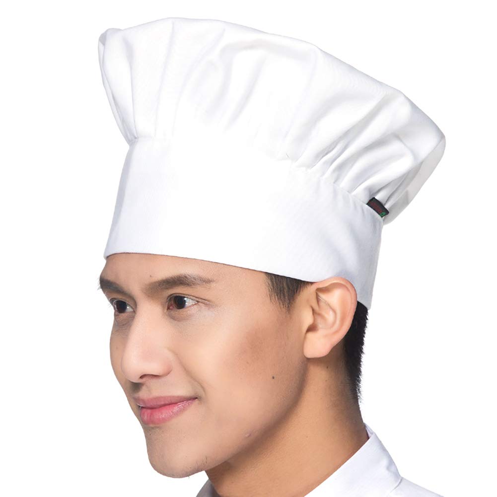 XGOPTS Chef Hat with Adjustable Elastic Round-Top Kitchen Chef Cap Breathable Cotton Cook Hat for Adult House Hotel Restaurant Cooking Baking White/Unisex