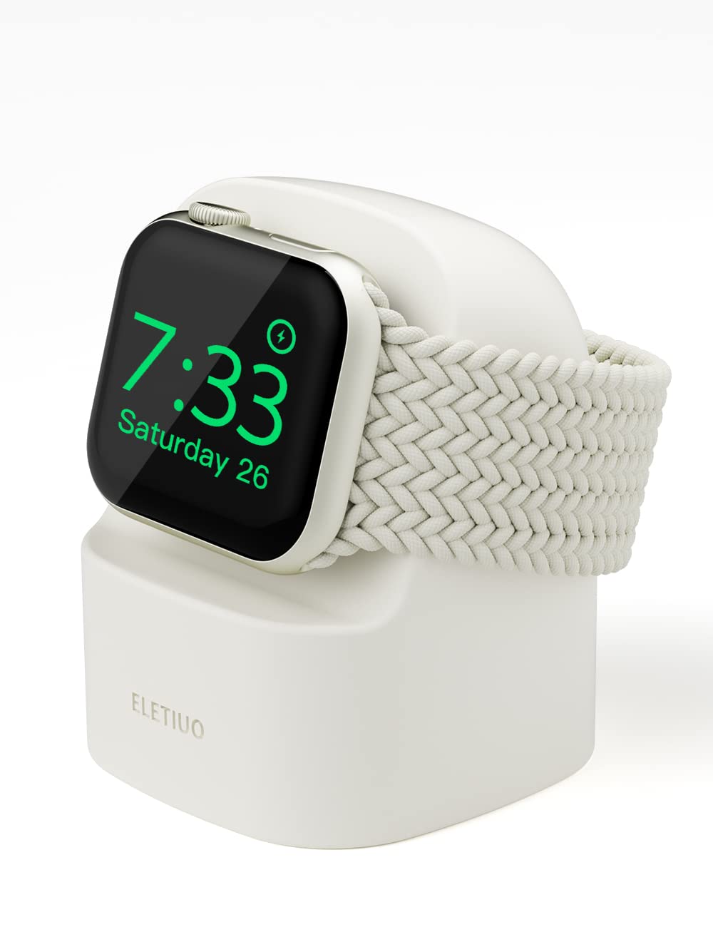 ELETIUO Charger Stand Compatible with Apple Watch Series 49/46/45/44/42/41/40/38mm iWatch Ultra2/Ultra/10/9/8/SE2/7/6/SE/5/4/3/2/1,Silicone Charging Dock Station Supports Night Stand Mode,Retro White