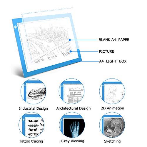 A4 Dimmable Brightness LED Artcraft Light Box Tracer Slim Light Pad Portable Tablet, ME456 USB Power Cable Copy Drawing Board Tracing Table for Artists Designing, Animation, Sketching (Blue)