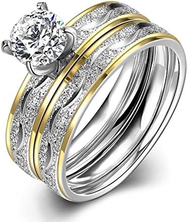 TIDOO Jewelry Men&amp;Women Rings Size 7-- Unisex Gold Plated Stainless Steel , Zircon Rings