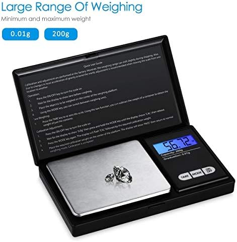 Digital Scales 0.01g/200g, Pocket Scales with LCD Display, Electronic Jewelry Gold Scales with High Precision Scales, Professional Mini Portable Smart Jewelry Milligram Scales Including Battery(Black)