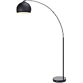 Teamson Home Arquer 66.93" Arc Floor Lamp for Living Rooms, Home Offices, Dining Rooms, Bedrooms with Faux Black Marble Base 