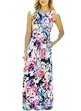 Women's Floral Print Round Neck Sleeveless Maxi Casual Dress Medium Multicolored