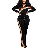 2 Piece Outfits for Women Long Sleeve Striped Zipup Jacket Wide Leg Long Pant Retro Tracksuit Sport Set Wine Red