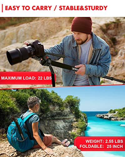 KINGJOY Professional Video Monopod Kit 69" Carbon Fiber Telescopic Camera Monopods with Pan Tilt Fluid Head and 3-Leg Tripod Base for DSLR Cameras Camcorders, MP3208+KH-6750