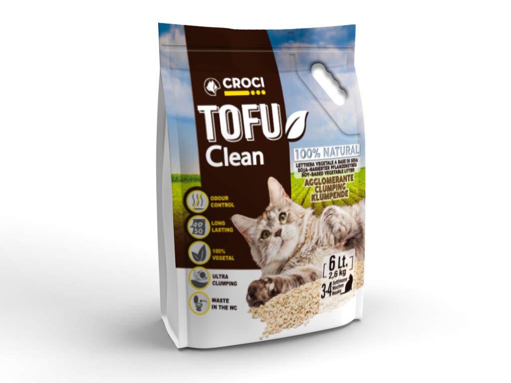 Croci Tofu Clean Litter 6L - Clumping Cat Litter, Biodegradable, flushes down the toilet, 100% vegetable, Long lasting Anti-odor Sand