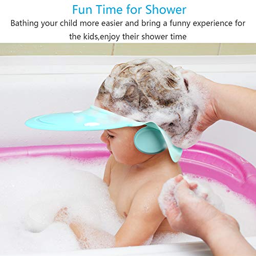 Baby Shower Cap KATOOM Shampoo Shower Cap Bathing Protector Wash Hair Shield Adjustable Visor Hat with Ear Protection for Toddler Kids Children (Blue) - Thumbnail 2