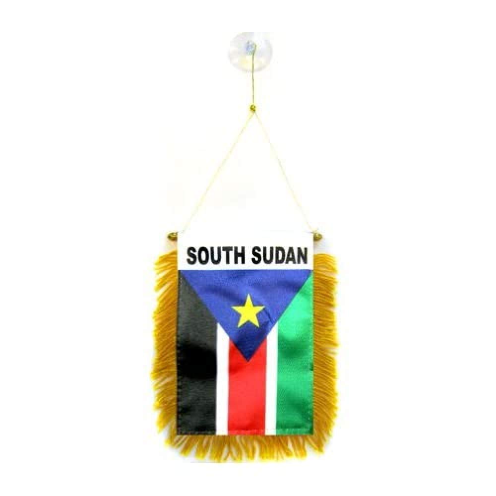 AZ FLAG - South Sudan Mini Banner - 6'' x 4'' - 100% Polyester South Sudanese Small Pennant for Car - Double-sided Flag with Suction Cup Hanger