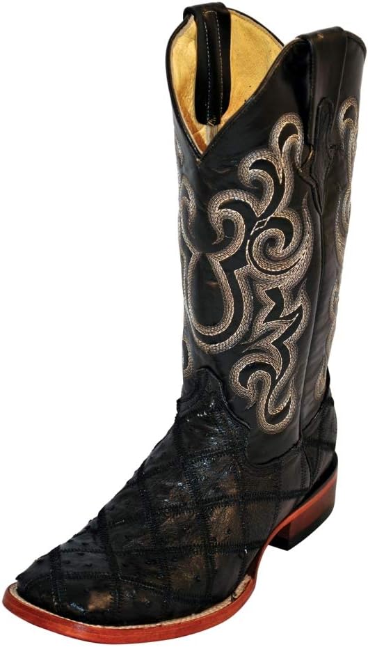 Ferrini Men's Ostrich Patchwork Exotic Western Boot Wide Square Toe - 1169309