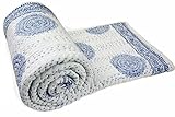 Third Eye Export Hand Made Cotton Indian Kantha Quilted Kantha Quilt Bed Spread Blanket Throw Indian Queen Size White Base Size 90” X 108” (White)