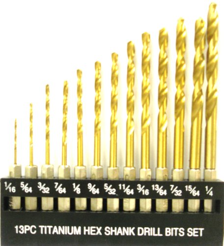 Hex Shank Drill Bit Set 13pc W/holder HSS Titanium Coated Quick Change Load New