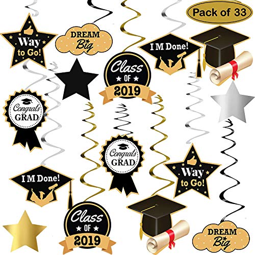 Graduation Hanging Decorations Swirls Kit Big Pack of 33 Beautiful