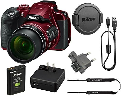 Nikon COOLPIX B700 20.2 MP 60x Opt Zoom Super Telephoto NIKKOR 4K Digital Camera Bundle Set w/ Rechargeable Battery, Charger, Euro Adapter etc (Red)