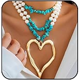 Flimire Starfish Layered Necklace for Women Turquoise Choker Necklaces Boho Beach Conch Pendant Jewelry