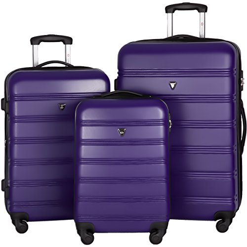 Merax Travelhouse Luggage 3 Piece Expandable Spinner Set Purple