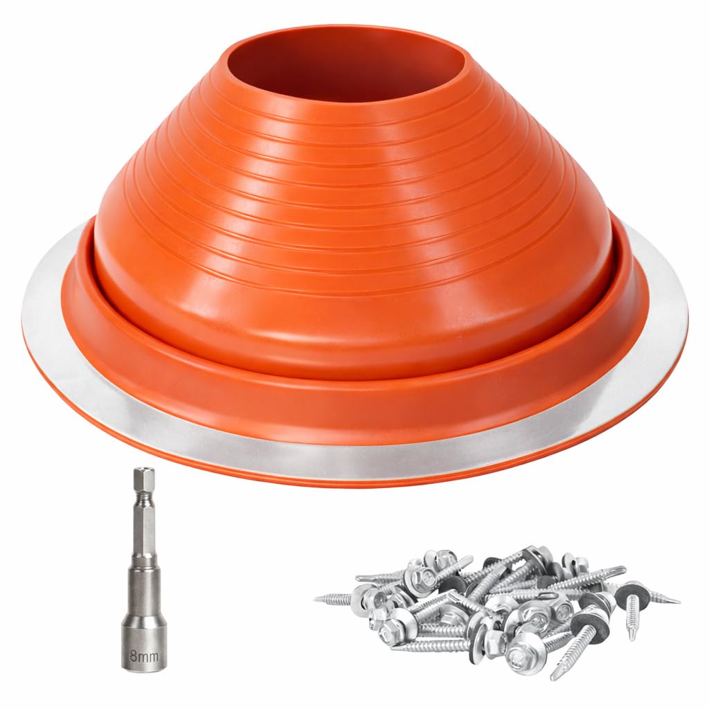 Photo 1 of #8 High Temp Silicone Chimney Boot, Metal Roof Pipe Flashing Boot for Roof Pipe OD 7" to 13" Included Roofing Screws & Hex Socket, Endurable Metal Round Base Flexible Jack Pipe Flashing