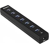 EasyAcc USB 3.0 7 Port Hub Bus-Powered and Self-Powered 2-in-1 Hub Long 3.3 ft USB Data Cable Portable Hub for MacBook, Ultrabooks,Microsoft Surface, Laptops, Black