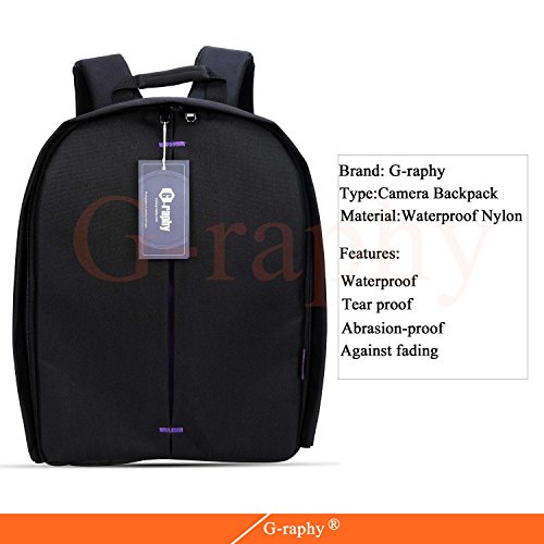 Camera Bag Camera Backpack Waterproof 16" X 13" X 5" with Rain Cover for DSLR Cameras, Lens, Tripod and Accessories (Purple, Large)