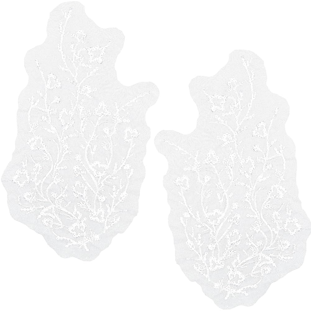 GORGECRAFT 2Pcs 3D Beaded Embroidery Lace Applique Sequin Paillette Sew on Fabric Flower Collar Trim Patch for Wedding Dress Bridal Clothes Jacket Bag DIY Crafts White