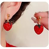 Dainty Rhinestone Strawberry Dangle Earrings for Women,Sweet Red Crystal Fruit Statement Drop Dangling Earrings,Trendy Jewelry Accessories Gifts