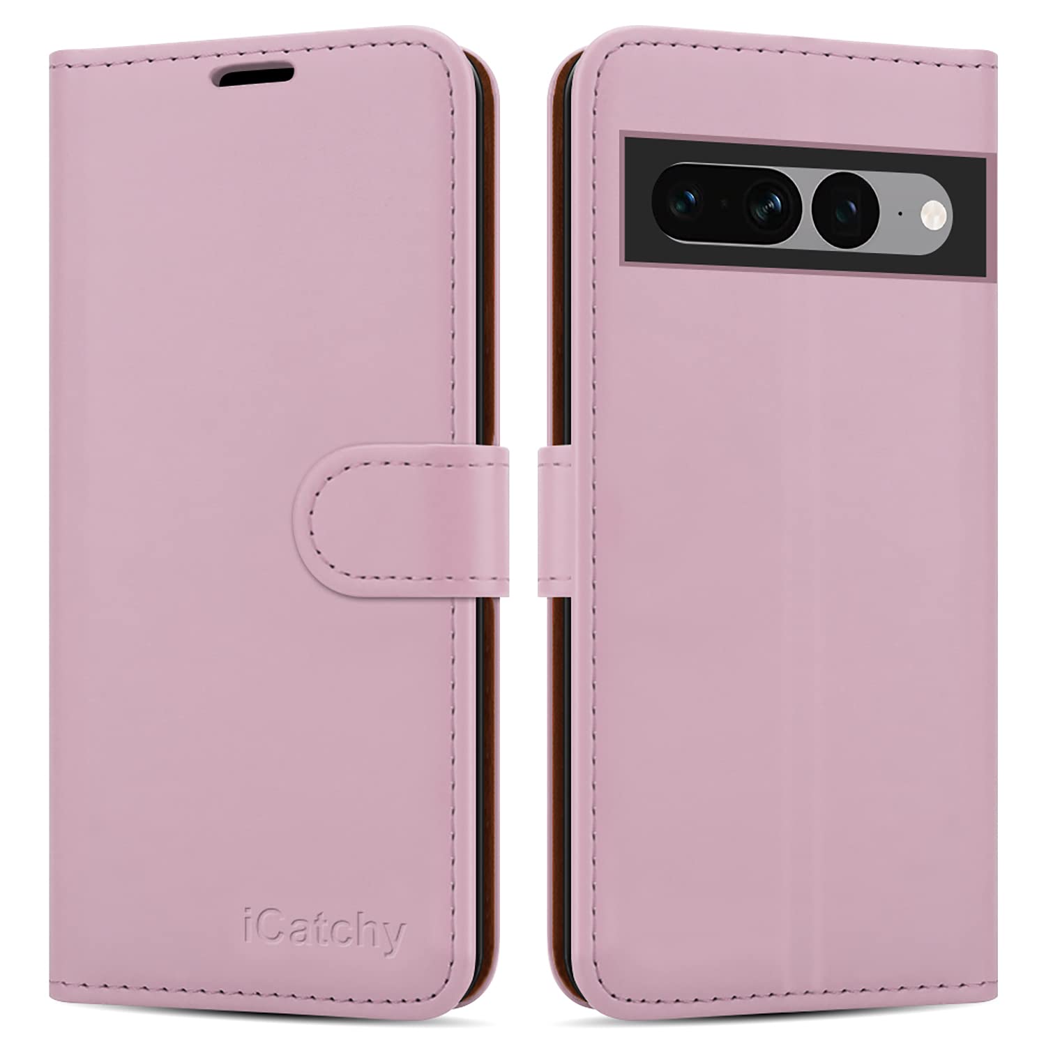 iCatchy for Google Pixel 7 Pro Case Leather Wallet Book Flip Folio Stand View Cover with Card Slots and Kickstand for Google Pixel 7 Pro Phone Cover (Rose Gold)