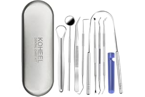 KOHEEL Dental Tools with Metal Case, Teeth Cleaning Tools Set, Remove Plaque, Oral Care Hygiene Kit with Tongue Scraper, Tartar Scraper, Gum Cleaner, Dental Probe and Dental Tweezer (1 Pack)