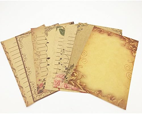 Eternityfing Vintage Lace Kraft Lined Writing Paper Stationary Paper Sets-64 Sheets