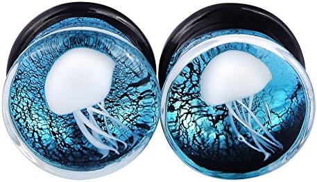 Lianrun 1Pair Glass Ocean Jellyfish Ear Plugs Expander Tunnels 3 Style to Choose Size 0g-5/8