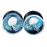 Lianrun 1Pair White Jellyfish Light Blue Stone Ear Plugs Expander Tunnels Piercing Gauge 5/8