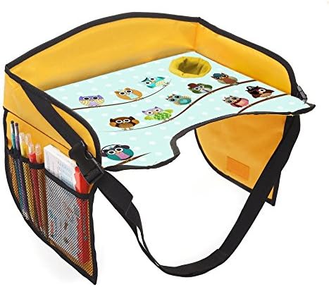 Kids Travel Tray for Car Seat with Cup Holder Snack and Play Activity Lap Table Tray for Toddler Portable Travel Accessories for Baby Airplane Bus Train Toys Waterproof Reinforced Surface