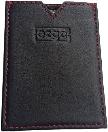 EZGO Wallet: Super Slim, Top Grain Leather, Lightweight, RFID Blocking, Hand made, Easy to use, elastic strap for Cash/Receipts - Black w/ Red stitching - Slim 1.0
