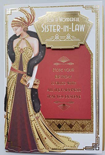 Art Deco 1920's Flapper Lady - Sister in Law - Glittered Birthday Card
