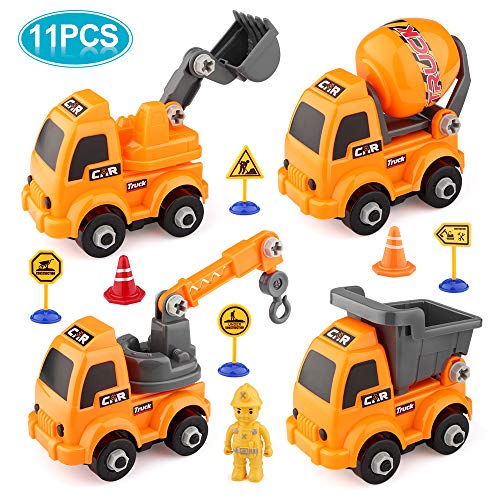 EpochAir Kids Construction Toys Set, 4 PCS Assembly Vehicles Boy Toys Construction Play Vehicles Trucks Car Toy, Including Excavator Crane Dumper Tank Truck for Kids Toddlers Children Boys and Girls
