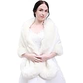 Anglacesmade Bridal Faux Fur Wrap Wedding Fur Stole with Brooch Evening Party Warm Shrug Cape