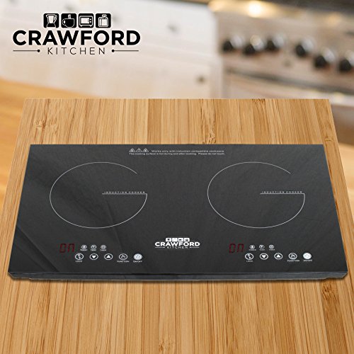 Crawford Kitchen 1800W Double Digital Induction Cooktop | Portable Countertop Design & Easy To Clean | New Touch Panel Controls (Double)