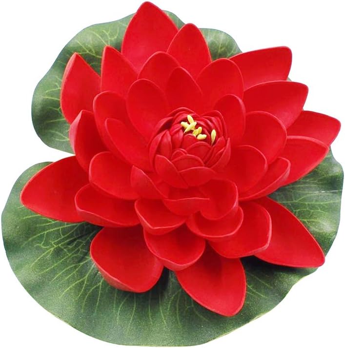 Brussels08 Large Artificial Lotus Flower Fake Floating Water Lily Fish Tank Ornament for Home Garden Patio Pond Aquarium Swimming Pool Wedding Decor Red