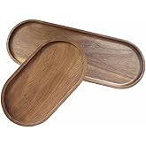 Oval Wood Serving Trays Set, Large Natural Wooden Serving Platters, Charcuterie Plates Board Snack Dessert Appetizer Serving Tray for Bread Cheese, Food Fruit Dishes, Kitchen Home Decor (2 Pack)