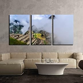 3 Piece Canvas Wall Art - Landscape of Village from The Top View of White Cloud - Modern Home Art Stretched and Framed Ready to Hang - 16"x24"x3 Panels
