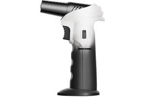 COYLBOD Butane Torch Lighter, 0-90°Rotating Angle Butane Lighter, Refillable Kitchen Torch with Safety Lock, Adjustable Flame for Soldering (White and Black)