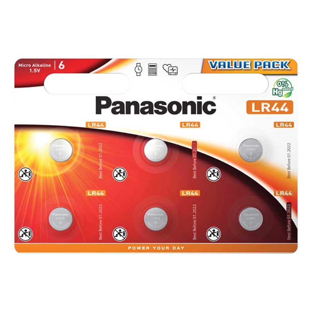 Panasonic LR44 Battery 1.5 V, 6 Pieces, for Clocks and Pocket calculators