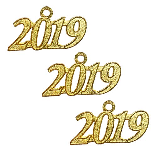 Grekywin Gold Color Signet 2019 Year for Graduation Tassel, Charms Pendants DIY, Bracelet and Necklace, 3 Pcs