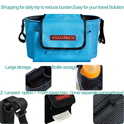 Baby Jogger Stroller Organizer with Shoulder Strap,Diaper Bag with Cup Holders and Shoulder Strap,Fits All Strollers,Premium Deep Cup Holders,Large Storage Space for iPhones,Wallets,Diapers-Black